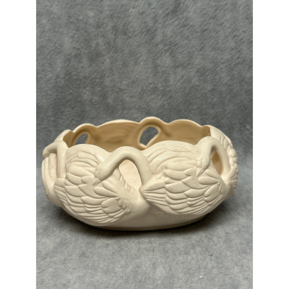VTG Crowning Touch Swan Relief Bowl Cream Matte Ceramic Figural Decorative Dish